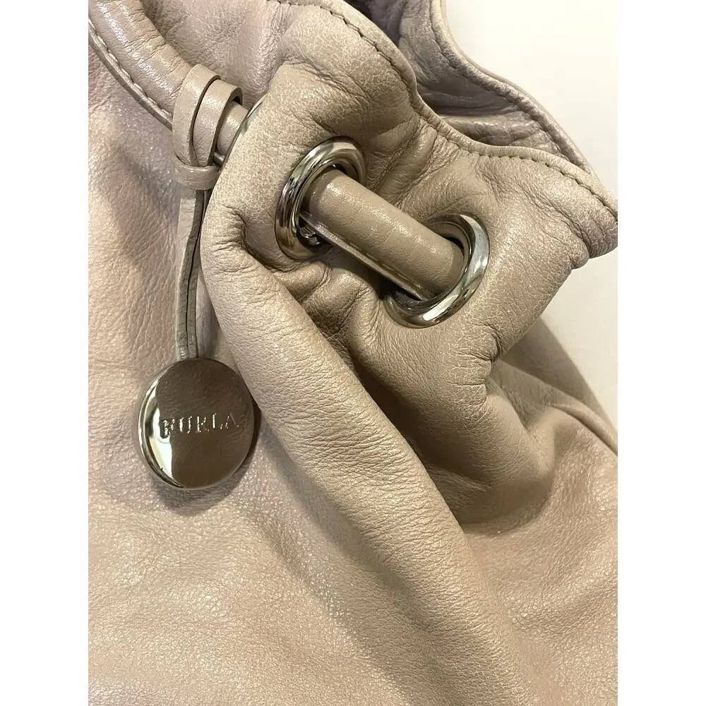 Furla Taupe Leather Top Handle Bag Designer Handbag Silver Embellishments - Picture 9 of 13